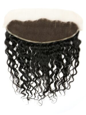 Frontale Curly naturel, Dentelle suisse, Noeuds blanchis, 16" - 16 pouces (≈ 40 cm)
