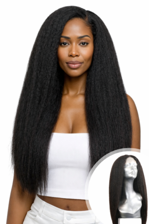 Perruque LaceConfort Kinky Straight Closure HD – 100% Brezilian Vierge Remy Hair