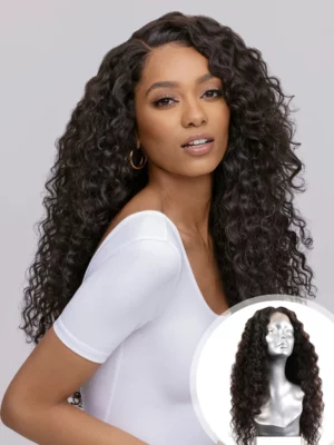 Perruque KinkyCurlyYaki Wand Wave avec Closure, 22", Curly sophistiqué, texture polyvalente Wave & Curl