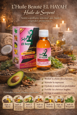 Huile Beauté Anti-Chute de Cheveux EL HAYAH – Huile de Serpent – 125 ml