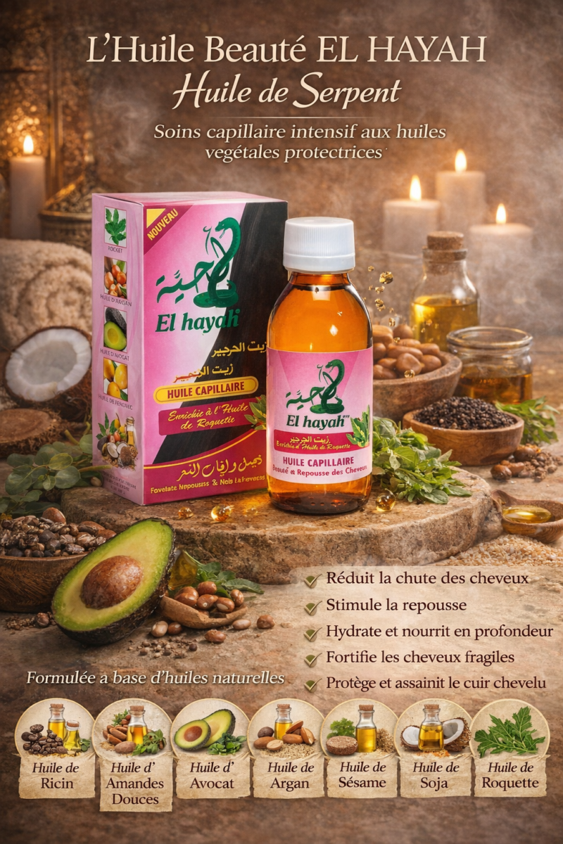 Huile Beauté Anti-Chute de Cheveux EL HAYAH – Huile de Serpent – 125 ml