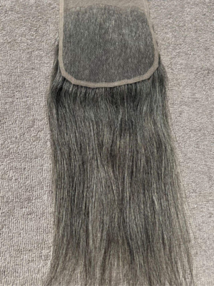 Cheveux Indiens Lisses Gris, Dentelle Suisse Closure Transparente HD Pré Plumée Vierge Remy Cuticules Alignés (sans coloration)