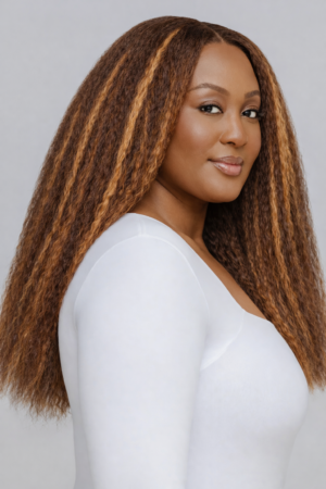 Nouvelle Collection kinky lisse, Nuance Chocolat Miel Cuivré, 18"